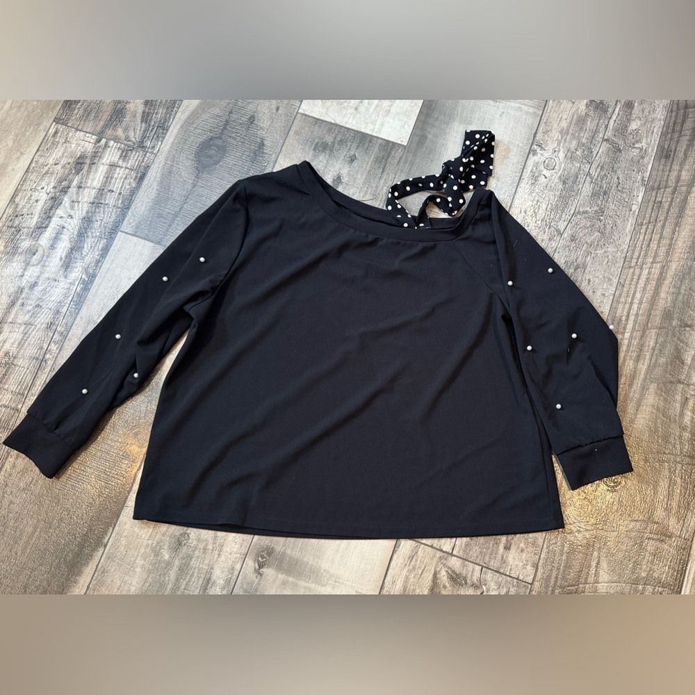 Shein 4xl curve black long sleeve blouse sweater polka dot shirt